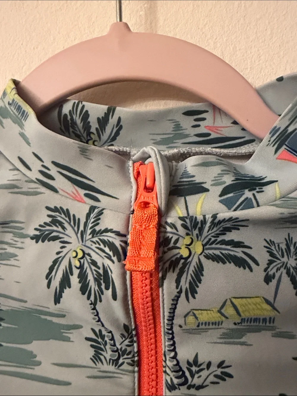 Carter's Aqua Tropical Print Long-Sleeve One-Piece Rashguard with Orange Zipper